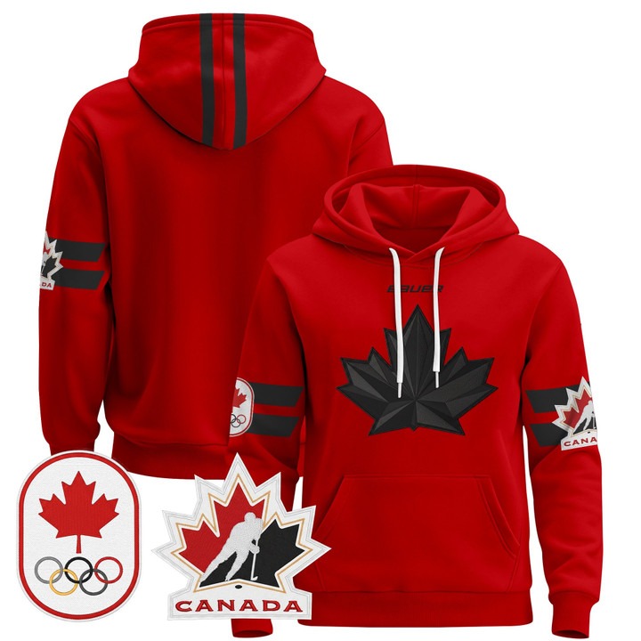 Men's BAUER x 2026 Olympic Canada Blank Red Stitched Pullover Hoodie