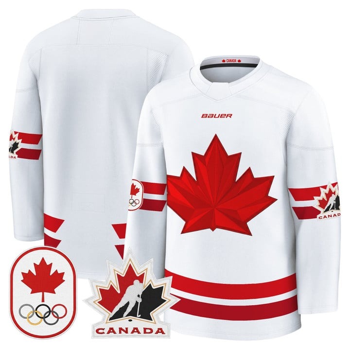 Men's BAUER x 2026 Olympic Canada Blank White Premium Stitched Hockey Jersey
