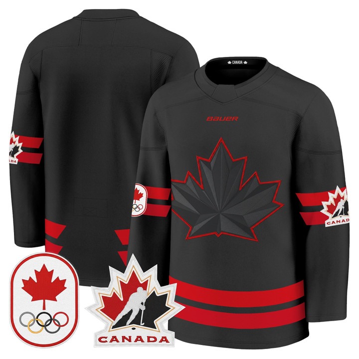 Men's BAUER x 2026 Olympic Canada Blank Black Premium Stitched Hockey Jersey