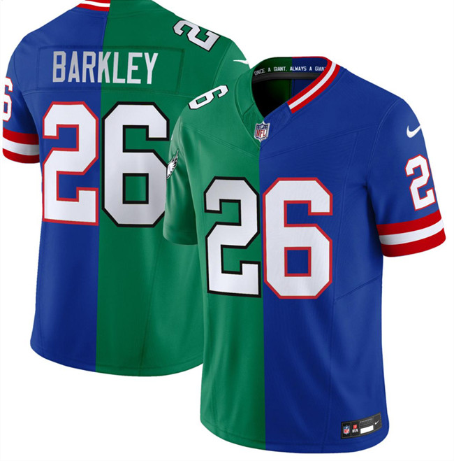 Men's Philadelphia Eagles x Giants #26 Saquon Barkley Green Royal Split F.U.S.E. Vapor Untouchable Limited Stitched Football Jersey