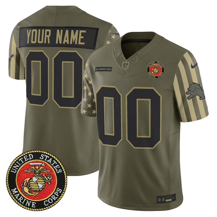 Men's Detroit Lions x U.S. Military Veteran Marines F.U.S.E. Vapor Limited Custom Stitched Jersey