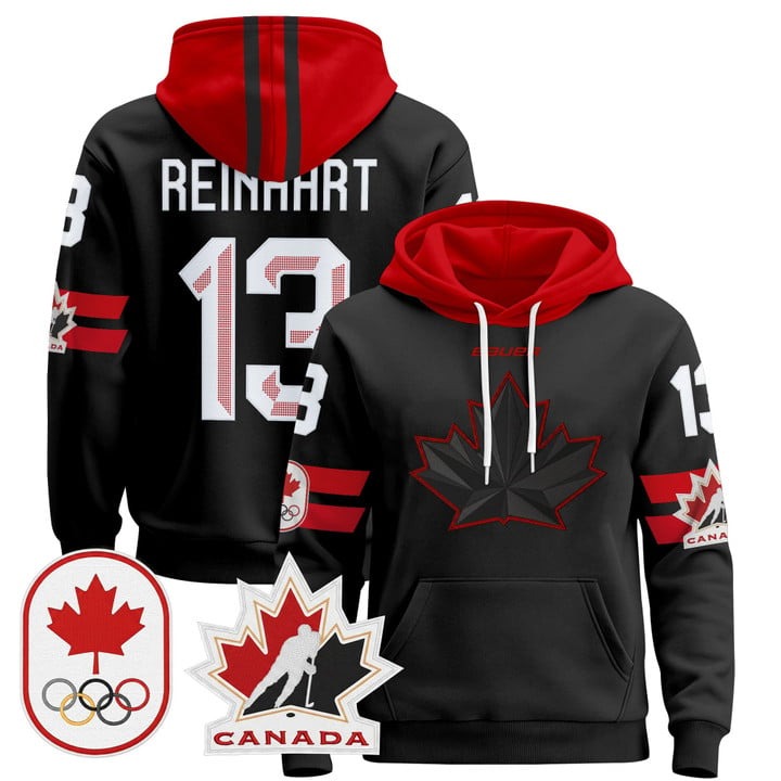 Men's 2026 Olympic Canada #13 Sam Reinhart Black Stitched Pullover Hoodie