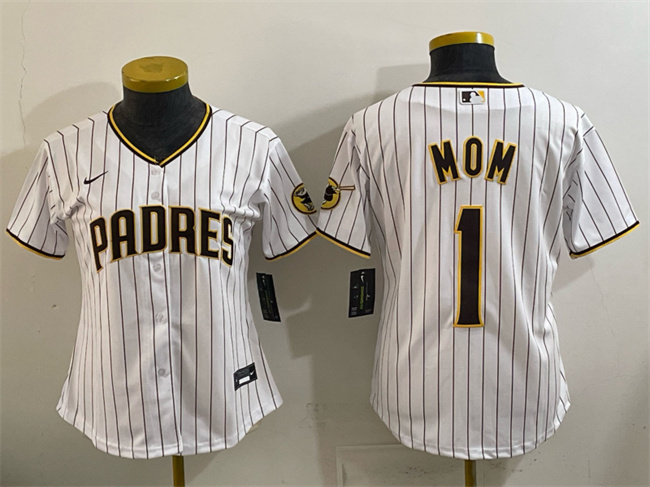 Youth San Diego Padres #1 Mom White Stitched Baseball Jersey