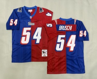 Men's New England Patriots #54 Tedy Bruschi Red Blue Throwback Stitched Jersey