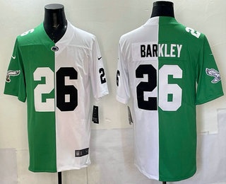 Men's Penn State Nittany Lions #26 Saquon Barkley Green White Split Vapor Jersey