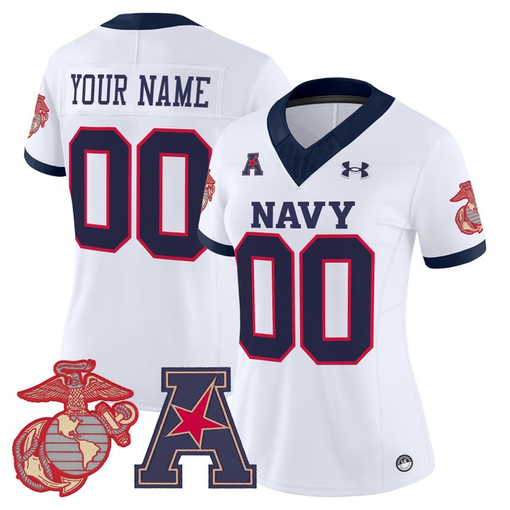 Women's Navy Midshipmen Custom Vapor USMC Premier Stitched Football Jersey White