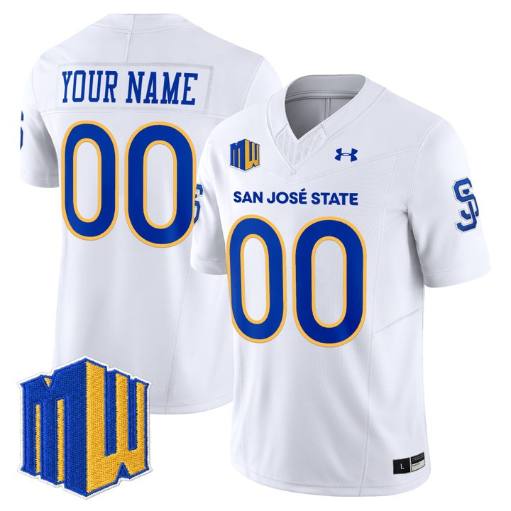 Men's San Jose State Spartans Football Custom White 2025 Vapor F.U.S.E. Limited Stitched Jersey