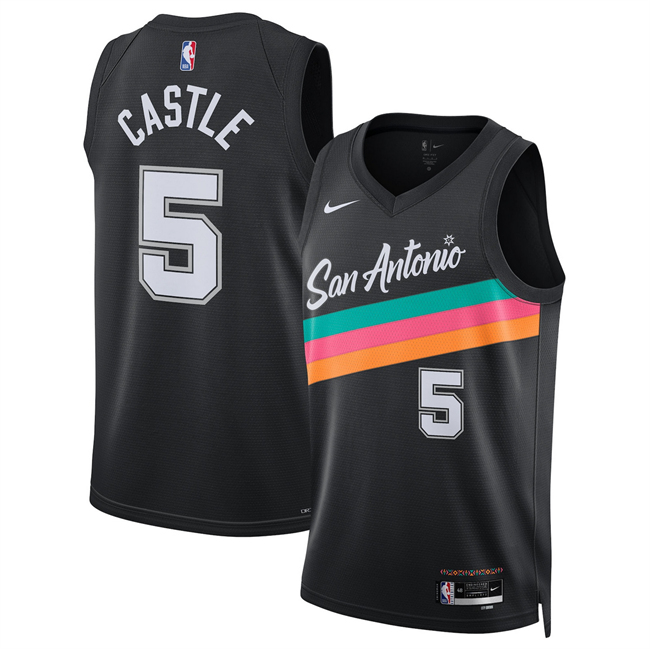 Men's San Antonio Spurs #5 Stephon Castle Black 2025-26 City Edition Stitched Basketball Jersey