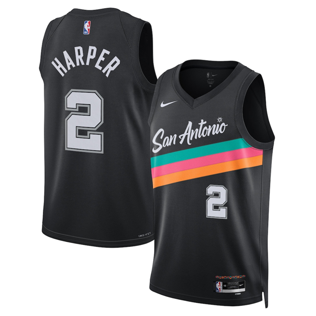 Men's San Antonio Spurs #2 Dylan Harper Black 2025-26 City Edition Stitched Basketball Jersey