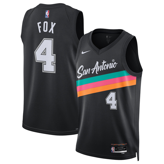 Men's San Antonio Spurs #4 De'Aaron Fox Black 2025-26 City Edition Stitched Basketball Jersey
