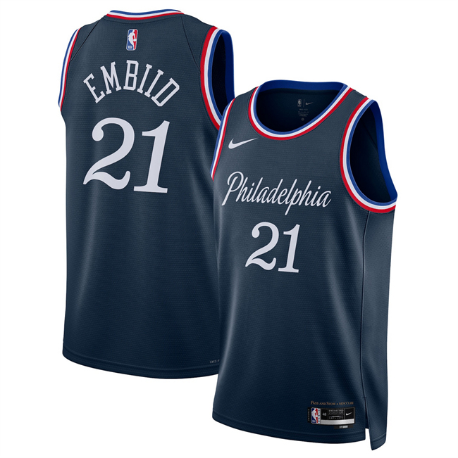 Men's Philadelphia 76ers #21 Joel Embiid Navy 2025-26 City Edition Stitched Jersey
