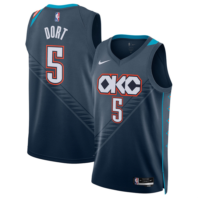 Men's Oklahoma City Thunder #5 Luguentz Dort Navy 2025-26 City Edition Stitched Basketball Jersey