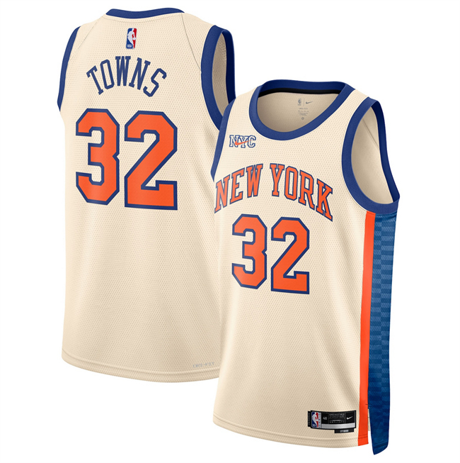 Men's New Yok Knicks #32 Karl-Anthony Towns Cream 2025-26 City Edition Stitched Basketball Jersey