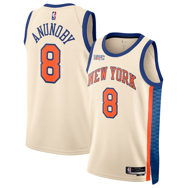Men's New Yok Knicks #8 OG Anunoby Cream 2025-26 City Edition Stitched Basketball Jersey