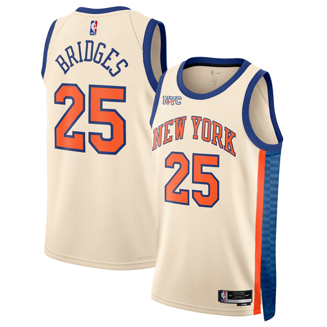 Men's New Yok Knicks #25 Mikal Bridges Cream 2025-26 City Edition Stitched Basketball Jersey
