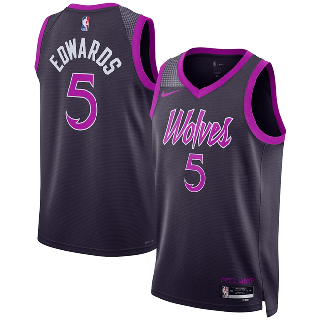 Men's Minnesota Timberwolves #5 Anthony Edwards Purple 2025-26 City Edition Stitched Jersey