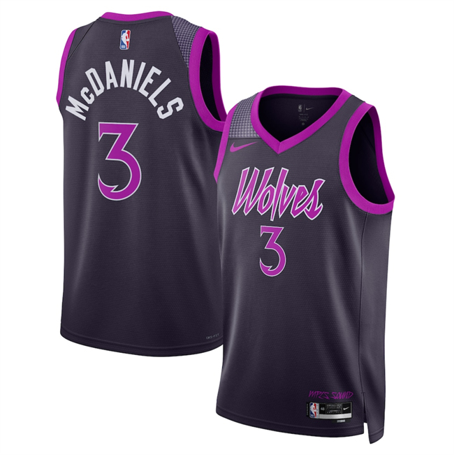 Men's Minnesota Timberwolves #3 Jaden McDaniels Purple 2025-26 City Edition Stitched Jersey
