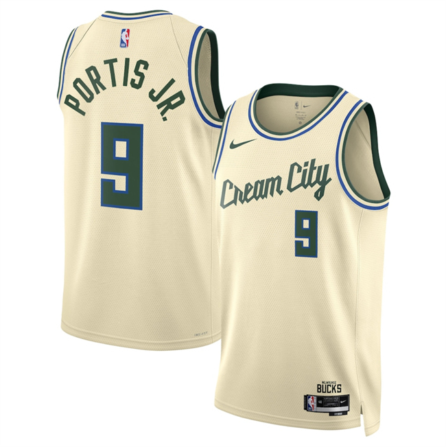 Men's Milwaukee Bucks #9 Bobby Portis Cream 2025-26 City Edition Stitched Basketball Jersey