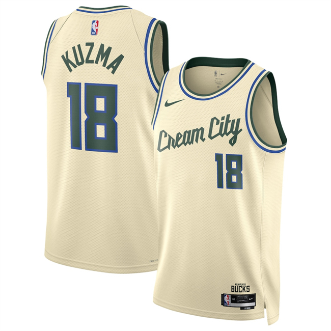Men's Milwaukee Bucks #18 Kyle Kuzma Cream 2025-26 City Edition Stitched Basketball Jersey
