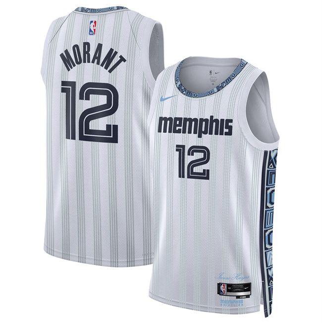 Men's Memphis Grizzlies #12 Ja Morant White 2025-26 City Edition Stitched Basketball Jersey