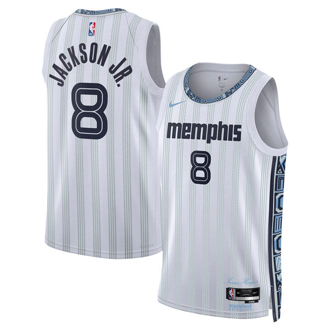 Men's Memphis Grizzlies #8 Jaren Jackson Jr. White 2025-26 City Edition Stitched Basketball Jersey