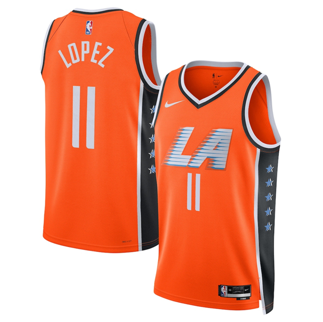 Men's Los Angeles Clippers #11 Brook Lopez Orange 2025-26 City Edition Stitched Jersey
