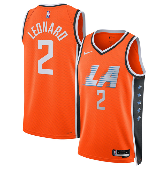 Men's Los Angeles Clippers #2 Kawhi Leonard Orange 2025-26 City Edition Stitched Jersey