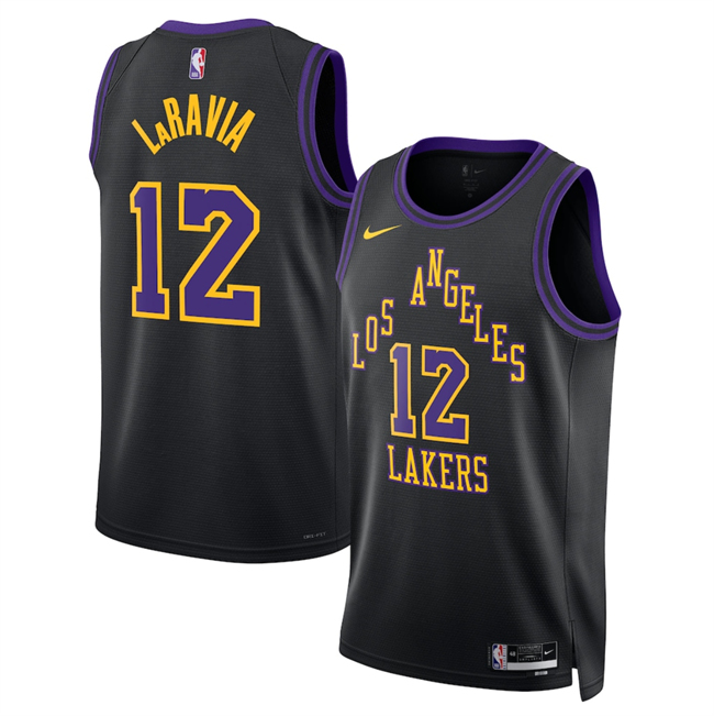 Men's Los Angeles Lakers #12 Jake LaRavia Black 2025-26 City Edition Stitched Basketball Jersey
