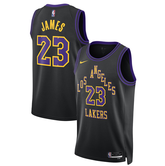 Men's Los Angeles Lakers #23 LeBron James LeBron James Black 2025-26 City Edition Stitched Basketball Jersey