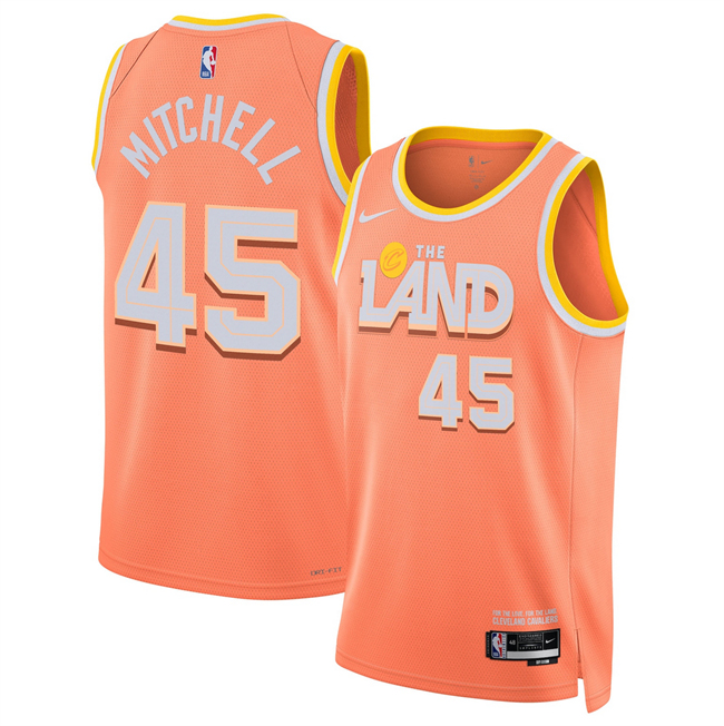 Men's Cleveland Cavaliers #45 Donovan Mitchell Orange 2025-26 City Edition Stitched Jersey