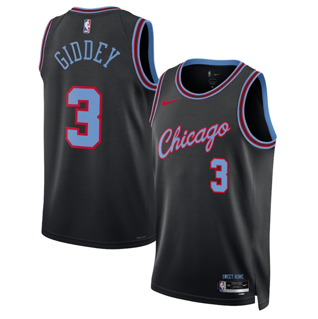 Men's Chicago Bulls #3 Josh Giddey Black 2025-26 City Edition Stitched Basketball Jersey