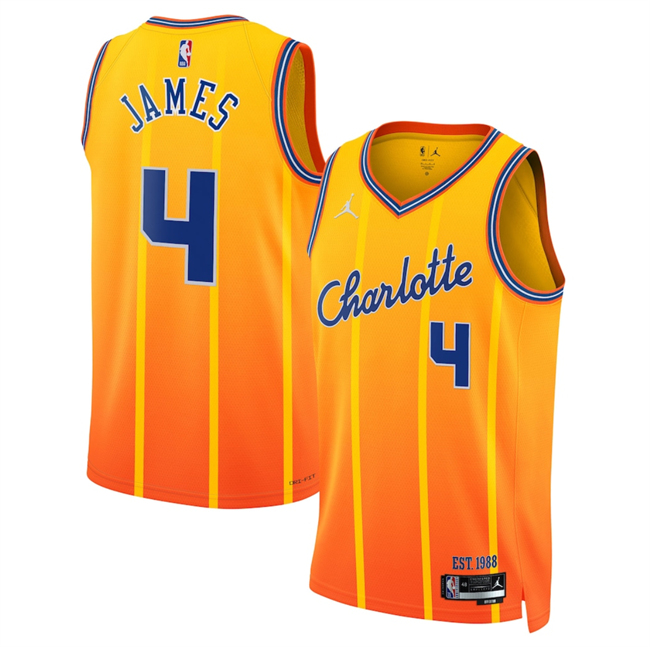 Men's Charlotte Hornets #4 Sion James Orange 2025-26 City Edition Stitched Basketball Jersey