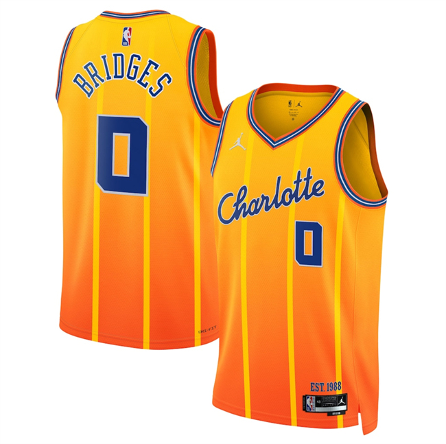 Men's Charlotte Hornets #0 Miles Bridges Orange 2025-26 City Edition Stitched Basketball Jersey