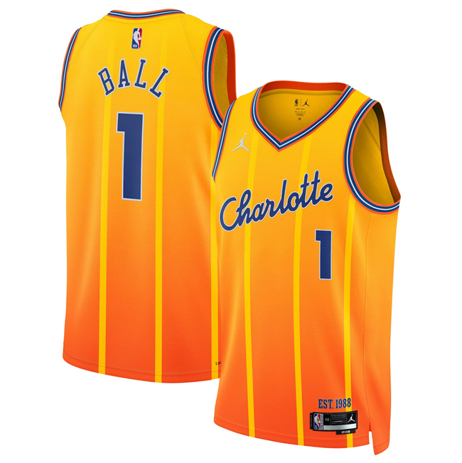 Men's Charlotte Hornets #1 LaMelo Ball Orange 2025-26 City Edition Stitched Basketball Jersey
