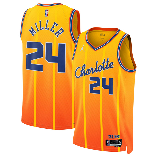 Men's Charlotte Hornets #24 Brandon Miller Orange 2025-26 City Edition Stitched Basketball Jersey