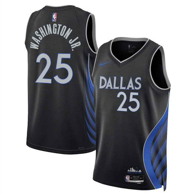 Men's Dallas Mavericks #25 P.J. Washington Black 2025-26 City Edition Stitched Basketball Jersey