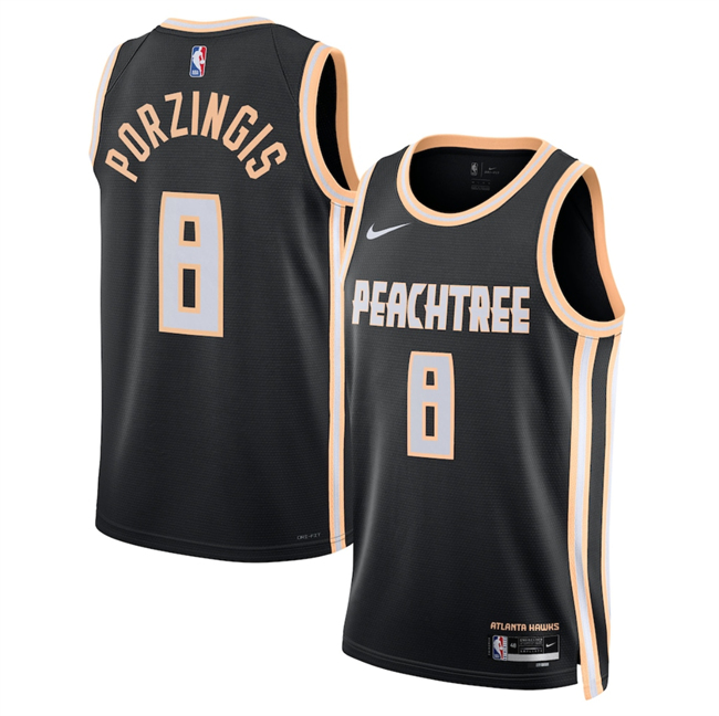 Men's Atlanta Hawks #8 Kristaps Porzi?gis Black 2025-26 City Edition Stitched Jersey