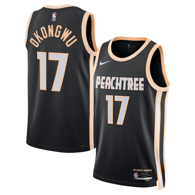 Men's Atlanta Hawks #17 Onyeka Okongwu Black 2025-26 City Edition Stitched Jersey