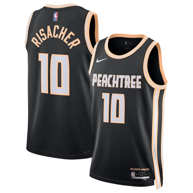 Men's Atlanta Hawks #10 Zaccharie Risacher Black 2025-26 City Edition Stitched Jersey