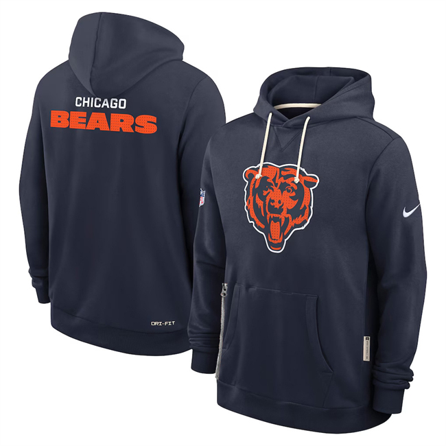 Men's Chicago Bears Navy Sideline Standard Issue Initial Home Dri-FIT Pullover Hoodie