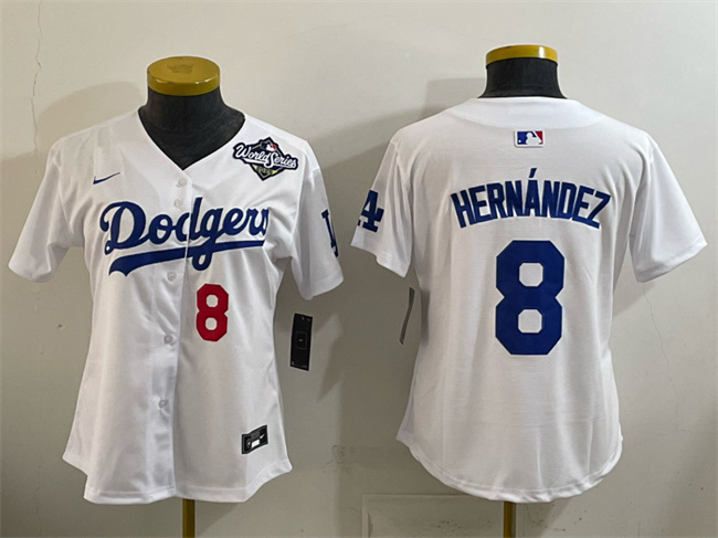 Youth Los Angeles Dodgers #8 Enrique Hernández White 2025 World Series Home Limited Stitched Baseball Jersey