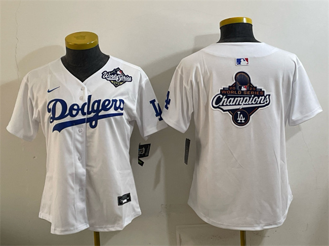 Youth Los Angeles Dodgers White 2025 World Series & Champions Big Logo Home Limited Stitched Baseball Jersey