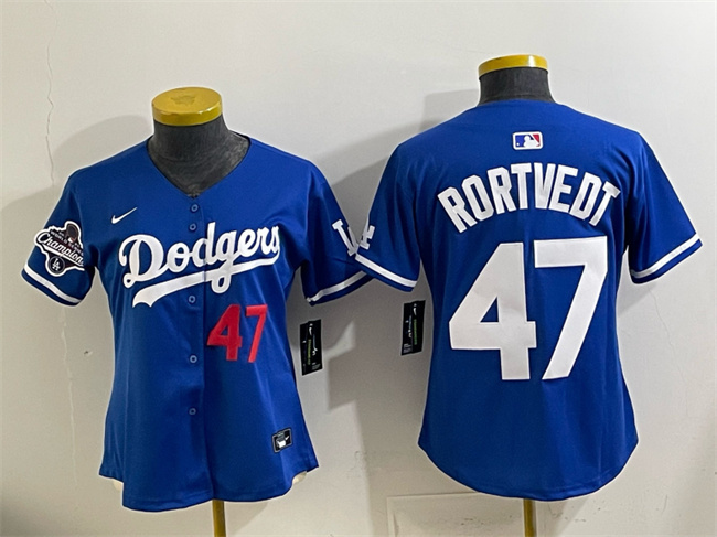 Youth Los Angeles Dodgers #47 Ben Rortvedt Royal 2025 World Series Champions Limited Stitched Baseball Jersey
