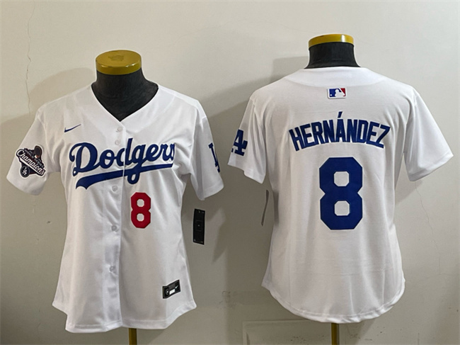 Women's Los Angeles Dodgers #8 Enrique Hernandez White 2025 World Series Champions Home Limited Stitched Baseball Jersey(Run Small)
