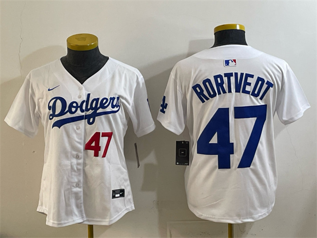 Youth Los Angeles Dodgers #47 Ben Rortvedt White Home Limited Stitched Baseball Jersey