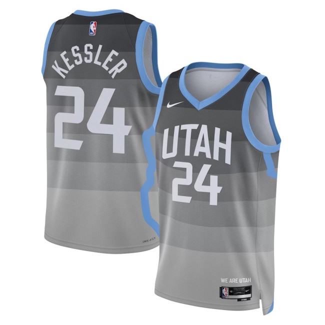 Men's Utah Jazz #24 Walker Kessler Grey Nike 2025-26 City Edition Swingman Stitched Jersey
