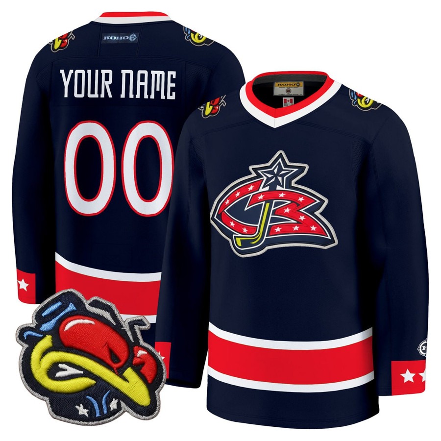 Men's Columbus Blue Jackets Custom Navy Premium Stitched Hockey Jersey Black