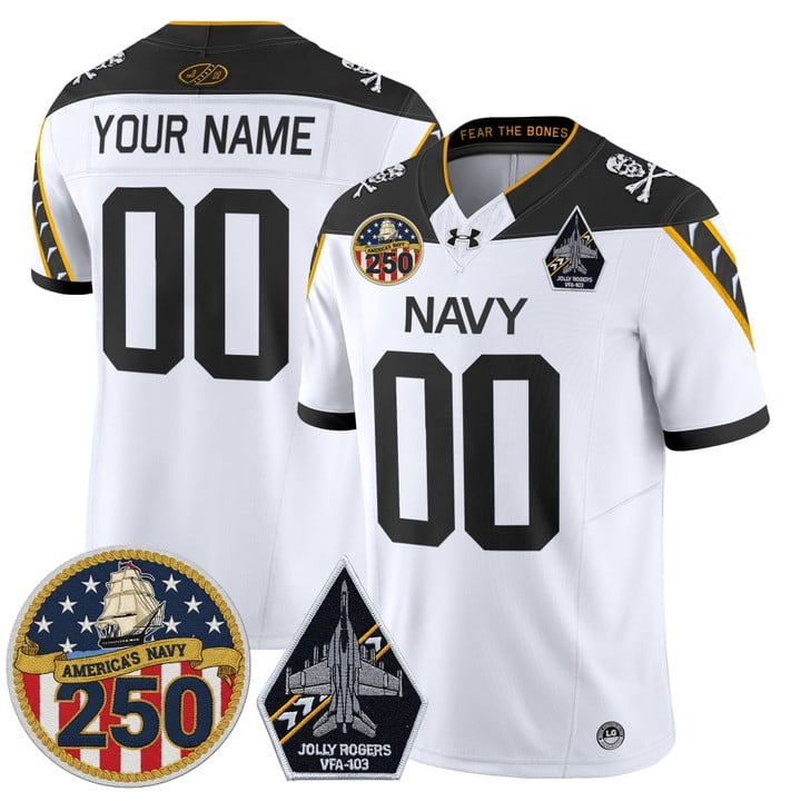 Men's Navy Midshipmen Custom 'Jolly Rogers Edition' 250th Anniversary Patch Vapor Limited Stitched Jersey Navdy