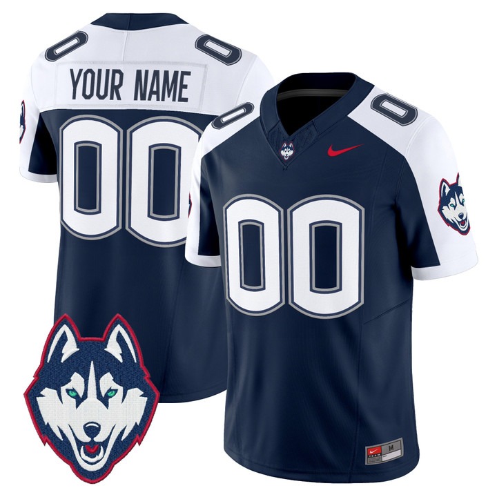 Men's UConn Huskies football Custom 2025 F.U.S.E. Vapor Limited Stitched Jersey Navy Alternate