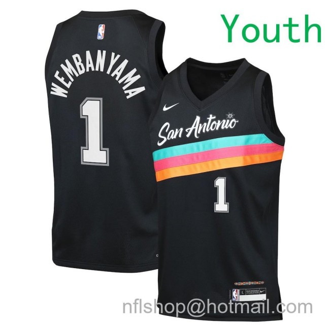 Youth San Antonio Spurs #1 Victor Wembanyama Nike 2025-26 City Edition Swingman Jersey Black